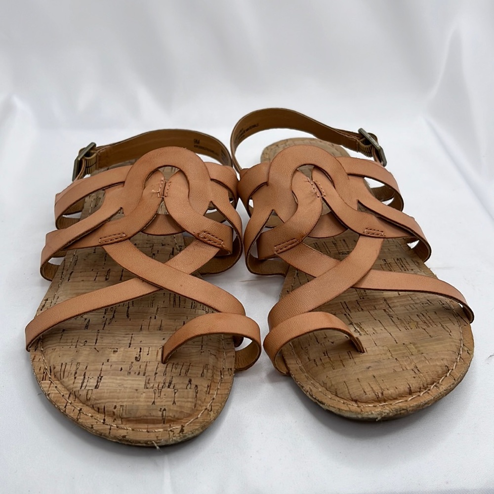 Korks Sangria tan cross strap open toe loop sling back flat cork sandal sz 9